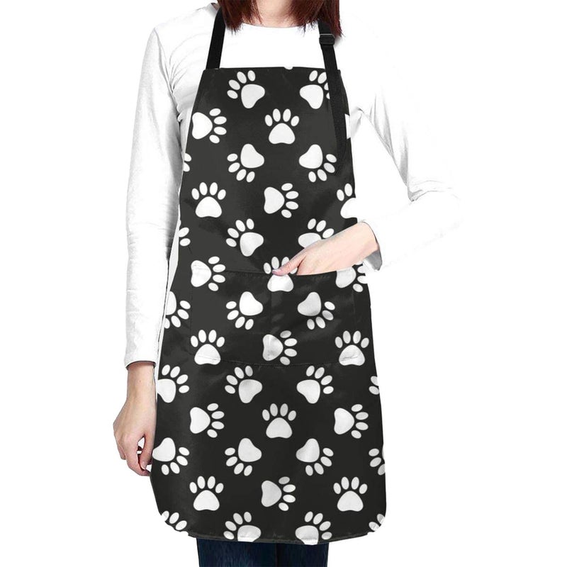 Abucaky Dog Animal Paws Print Waterproof Apron for Adults Chef Bib With Roomy Pocket for Kitchen BBQ Crafting Drawing - Image 1